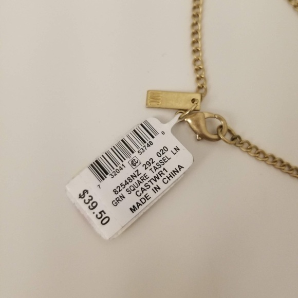 INC INTERNATIONAL CONCEPTS Beaded Square Tassel Necklace, Green/Gold - Picture 4 of 4